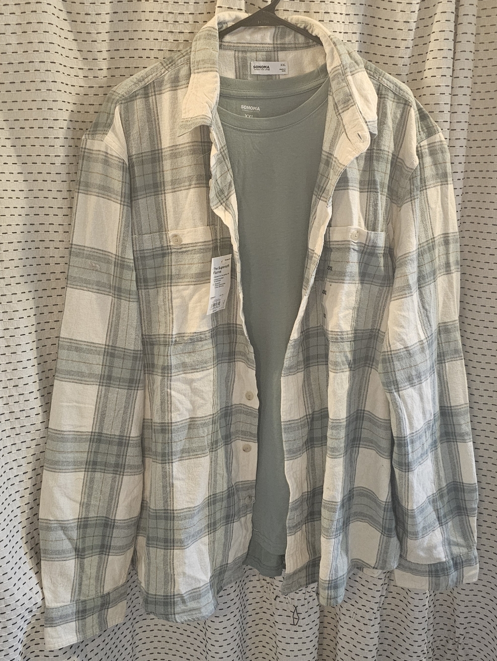 Sonoma Cream and Sage Plaid Button-Up Shirt with Sage Tee